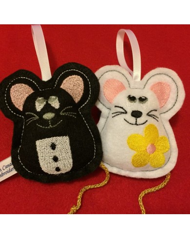 White and Black Felt Mouse Ornaments