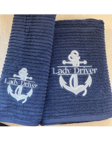 Anchor Monogram and Boat Name on Embroidered Towel