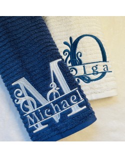 Custom Embroidered Towel with Flourish Monogram and Name