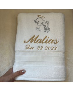 Personalized Baptism Towel with Angel
