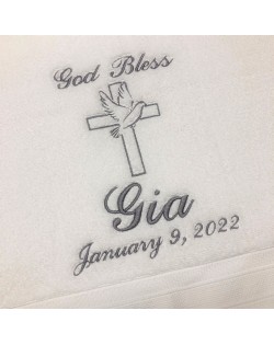 Cross with Dove on Personalized Baptism Towel