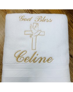 Cross with Dove on Personalized Baptism Towel