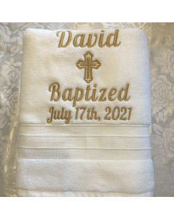 Personalized Baptism Towel with Gold Embroidery