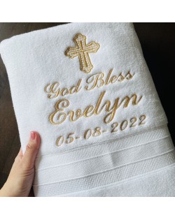 Personalized Baptism Towel with Gold Embroidery