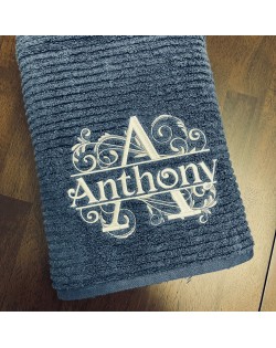 Custom Embroidered Towel with Scrolling Monogram and Name