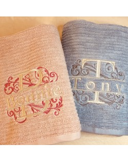 Custom Embroidered Towel with Scrolling Monogram and Name